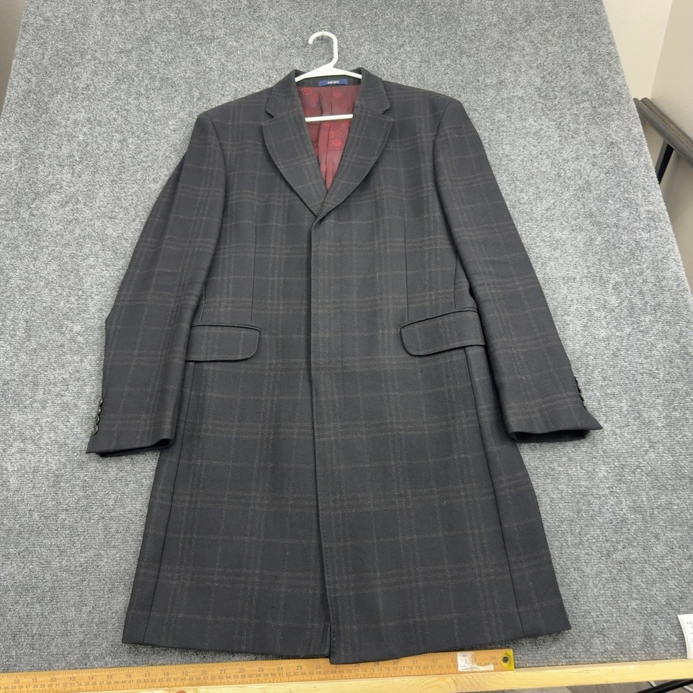 Kenzo Overcoat Mens 48 Black Wool Plaid Slim Fit Long Trench Designer Luxury